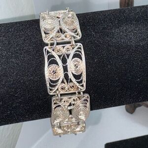 Elegant Sterling Silver Filigree Panel Bracelet